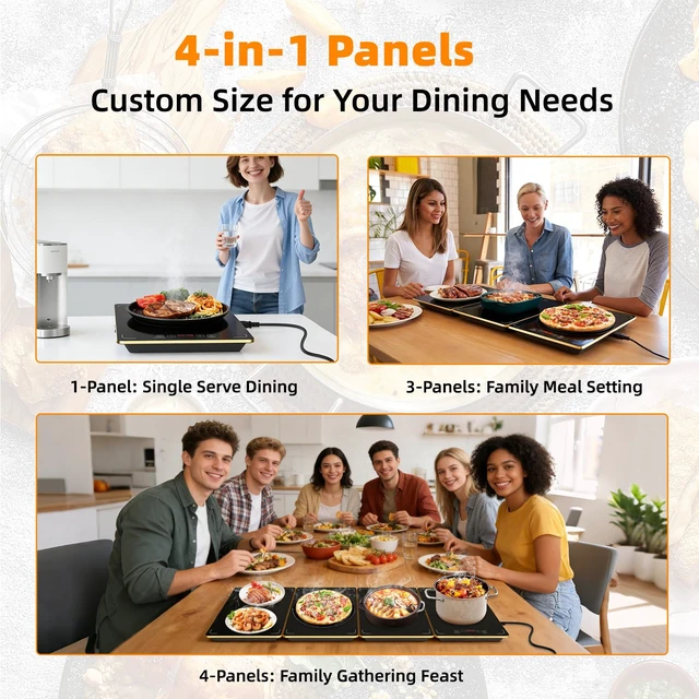 Alt view image 4 of 7 - 4-in-1 Detachable Electric Warming Tray, Expandable Buffet Server 33x15 Inch, 104-248°F with 24H Timer, Chafing Dishes & Food Warmers