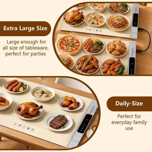 Alt view image 2 of 7 - Electric Food Warming Mat, 2 Pack Warming Mat for Food, 34"x25" Large