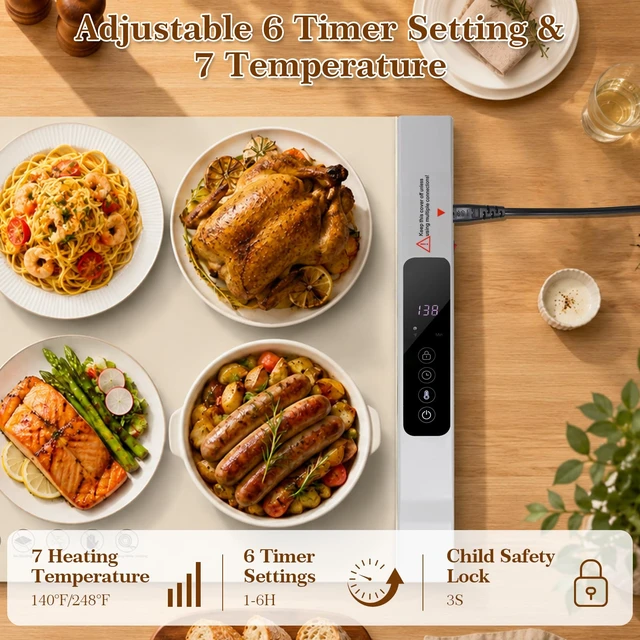 Alt view image 3 of 7 - Electric Food Warming Mat, 2 Pack Warming Mat for Food, 34"x25" Large