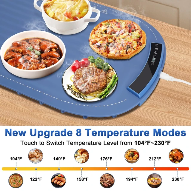 Alt view image 2 of 7 - Warming Mat for Food, Full Surface Rapid Food Heating Mat - Adjustable Electric Warming Tray with 8 Temperature Settings & Auto Shut-Off, Silicone Food Warmer for Parties Buffets, Home, Travel