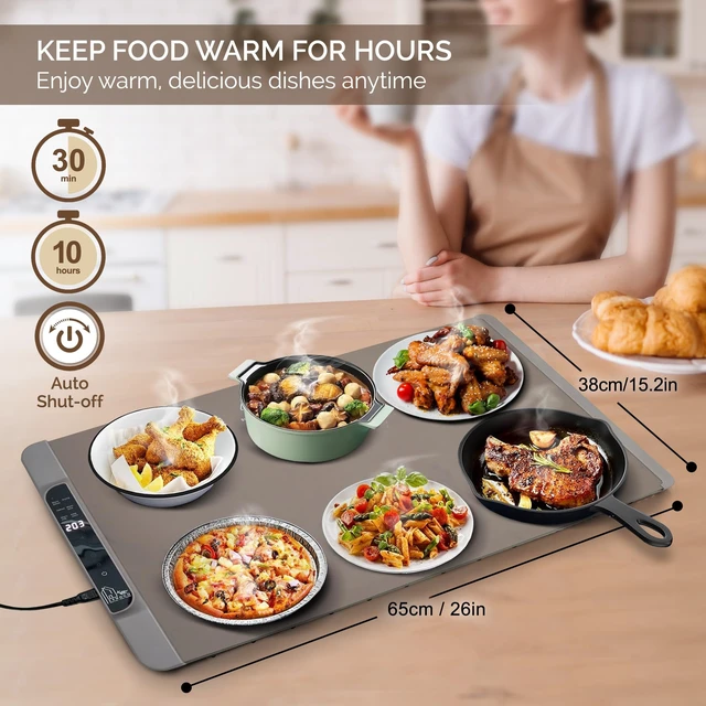 Alt view image 2 of 7 - Food Warming Mat 26x15 Inch, Silicone Electric Warming Tray with 11 Temperature Levels, 6 Preset Modes, Child Lock, 10-Hour Timer, Dual Temperature Display, Auto Shut-Off for Parties & Catering