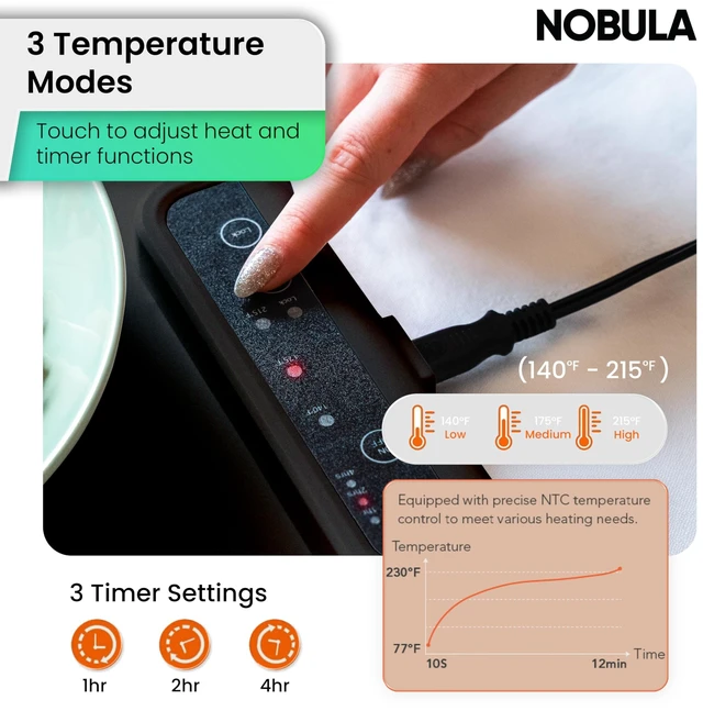 Alt view image 2 of 7 - Nobula Electric Warming Tray Charcoal - Portable & Foldable Food Warming Mat for Buffets, Countertops & Parties - 3 Adjustable Temperature Settings