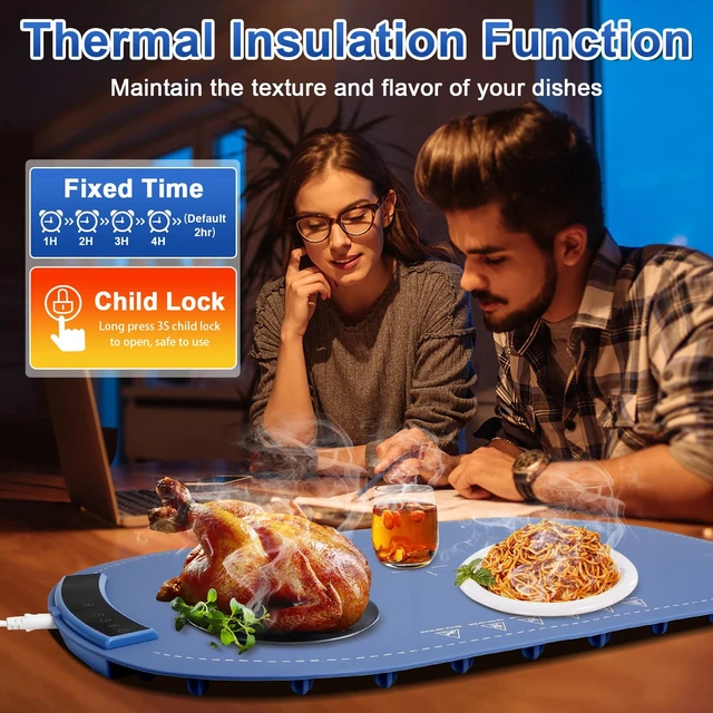 Alt view image 4 of 7 - Warming Mat for Food, Full Surface Rapid Food Heating Mat - Adjustable Electric Warming Tray with 8 Temperature Settings & Auto Shut-Off, Silicone Food Warmer for Parties Buffets, Home, Travel