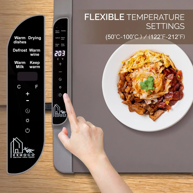 Alt view image 3 of 7 - Food Warming Mat 26x15 Inch, Silicone Electric Warming Tray with 11 Temperature Levels, 6 Preset Modes, Child Lock, 10-Hour Timer, Dual Temperature Display, Auto Shut-Off for Parties & Catering