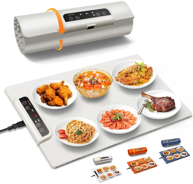 Main image of INNOWARMER Warming Mat for Food, Foldable Food Heating Mat, Silicone Electric Warming Tray - Full Surface Heating, Nano-Material, 3 Temp-Modes with Timer (White)