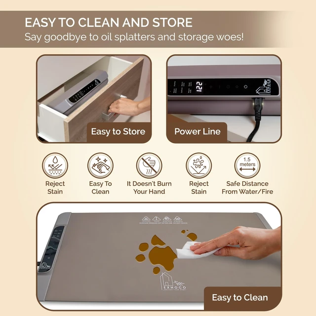 Alt view image 4 of 7 - Food Warming Mat 26x15 Inch, Silicone Electric Warming Tray with 11 Temperature Levels, 6 Preset Modes, Child Lock, 10-Hour Timer, Dual Temperature Display, Auto Shut-Off for Parties & Catering