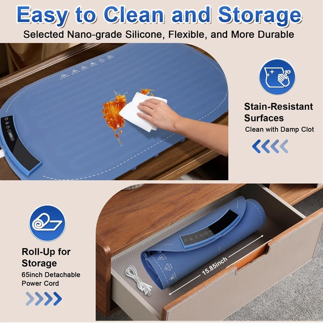 Alt view image 6 of 7 - Warming Mat for Food, Full Surface Rapid Food Heating Mat - Adjustable Electric Warming Tray with 8 Temperature Settings & Auto Shut-Off, Silicone Food Warmer for Parties Buffets, Home, Travel