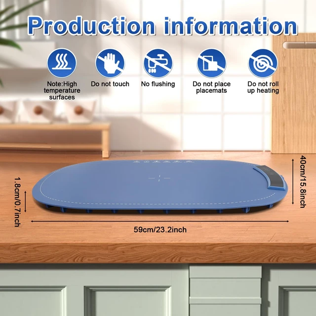 Alt view image 7 of 7 - Warming Mat for Food, Full Surface Rapid Food Heating Mat - Adjustable Electric Warming Tray with 8 Temperature Settings & Auto Shut-Off, Silicone Food Warmer for Parties Buffets, Home, Travel
