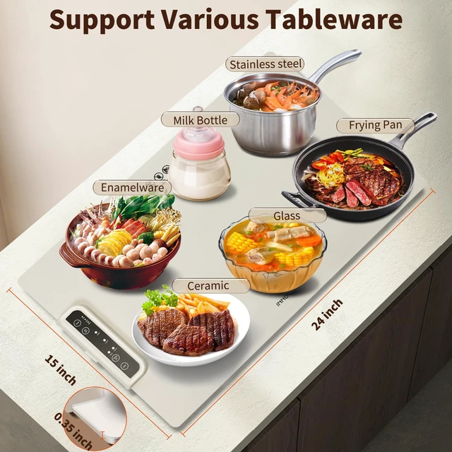 Alt view image 4 of 6 - INNOWARMER Warming Mat for Food, Foldable Food Heating Mat, Silicone Electric Warming Tray - Full Surface Heating, Nano-Material, 3 Temp-Modes with Timer (White)
