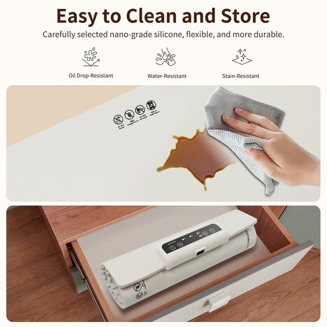 Alt view image 5 of 6 - INNOWARMER Warming Mat for Food, Foldable Food Heating Mat, Silicone Electric Warming Tray - Full Surface Heating, Nano-Material, 3 Temp-Modes with Timer (White)