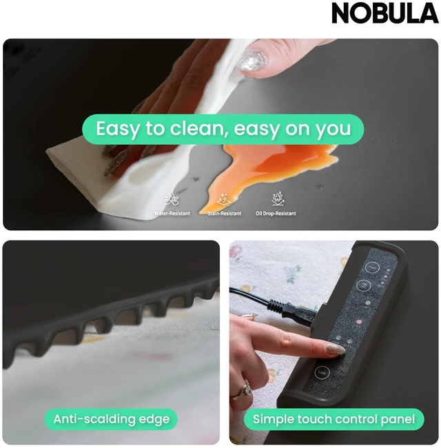 Alt view image 6 of 7 - Nobula Electric Warming Tray Charcoal - Portable & Foldable Food Warming Mat for Buffets, Countertops & Parties - 3 Adjustable Temperature Settings