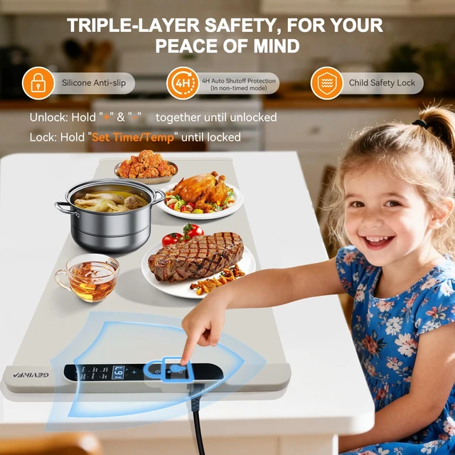 Alt view image 5 of 7 - GEVINFA Extra Large Food Warming Mat 36"x16" Inches with 11 Heating Modes