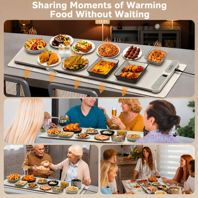 Alt view image 2 of 7 - Food Warming Mat, 13 Level Temperatures, 47x15 Inches, Child Lock, 465W