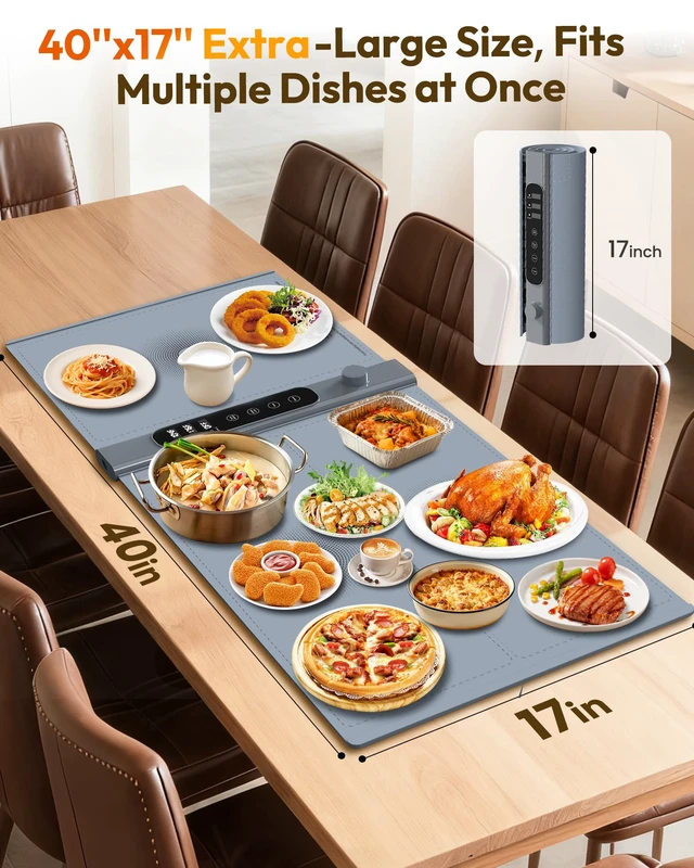 Alt view image 2 of 7 - Warming Mat for Food with 3-Zone Independent Control, Extra Large 40"x17"