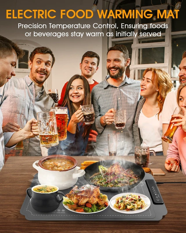 Alt view image 7 of 7 - Food Warming Mat, Electric Food Warming Mat with 4 Temp Settings & 6H Timer, Portable & Rollable, Fast Full Surface Electric Warming Tray with Child Lock for Party and Daily Use (Grey)