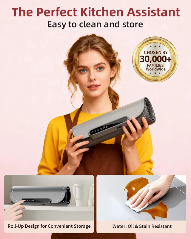 Alt view image 5 of 7 - Warming Mat for Food, Upgraded Fast-Heating Electric Warming Tray with 7 Temp Levels & 8 Timers, Buffet Raised Feet & Rollable Silicone Heat Pad, Portable Food Warmer for Home, Party & Travel