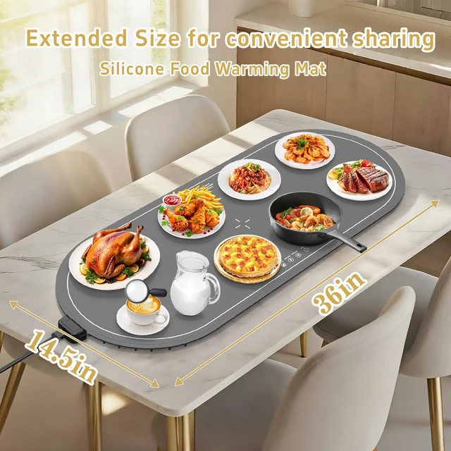 Alt view image 2 of 7 - Warming Mat for Food Extra Large,36"x16" XXL Food Warming Mat,Gray