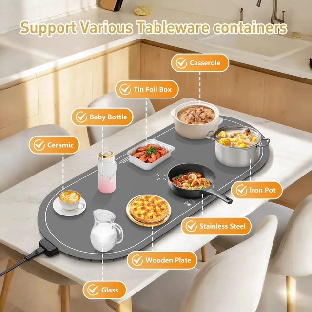 Alt view image 3 of 7 - Warming Mat for Food Extra Large,36"x16" XXL Food Warming Mat,Gray