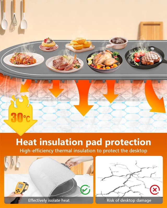 Alt view image 2 of 7 - Warming Mat for Food Extra Large, 36"x15" Food Warming Mat with Heat Insulation Pad, Silicone Heating Mat for Food, Rollable & Portable, Food Warmers for Parties Buffet,Gatherings,Everyday Use