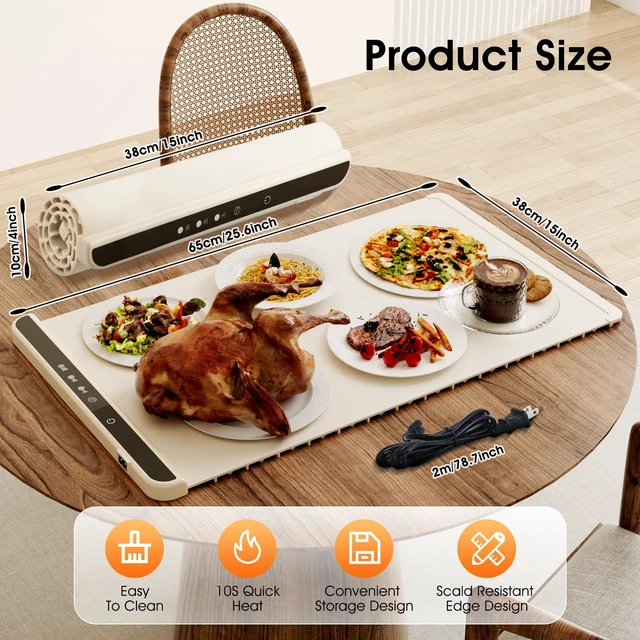 Alt view image 5 of 6 - Food Warming Mat for Food Warmers for Parties Buffet Servers and Warmers, Electric Warming Trays for Buffets Party, Portable Food Warmers for Food Trays Buffet Warmer Rollable & Portable Food Warmer