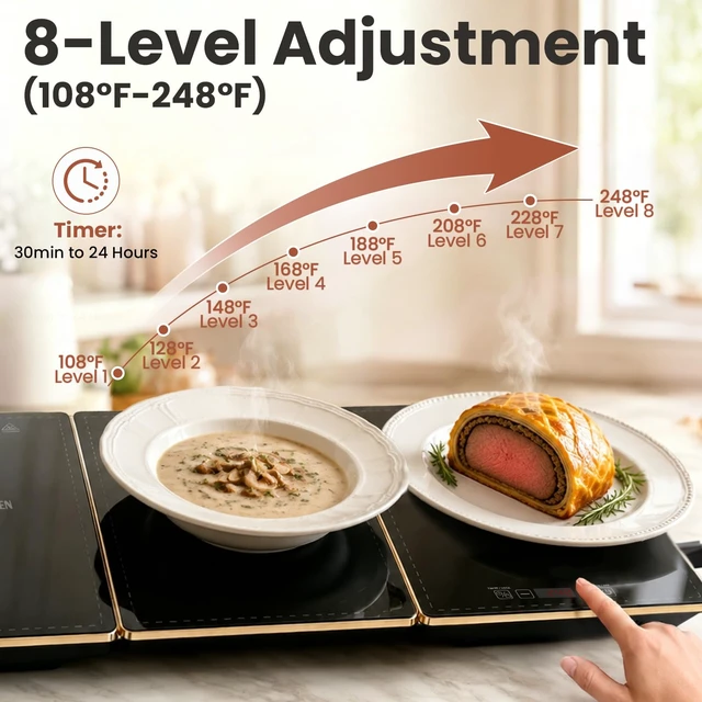 Alt view image 3 of 7 - Newkitchen 4-in-1 Electric Warming Tray,35"x15", with Storage Bag, Black