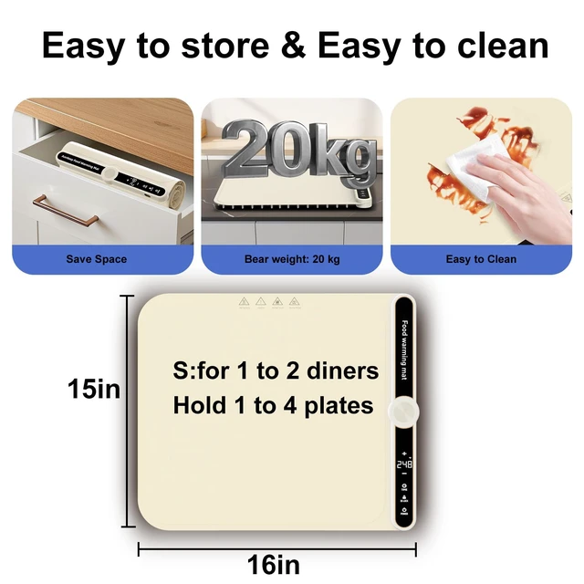 Alt view image 2 of 7 - Small Warming Mat for Food 15"x16" - 9-Level Temp Control 120V