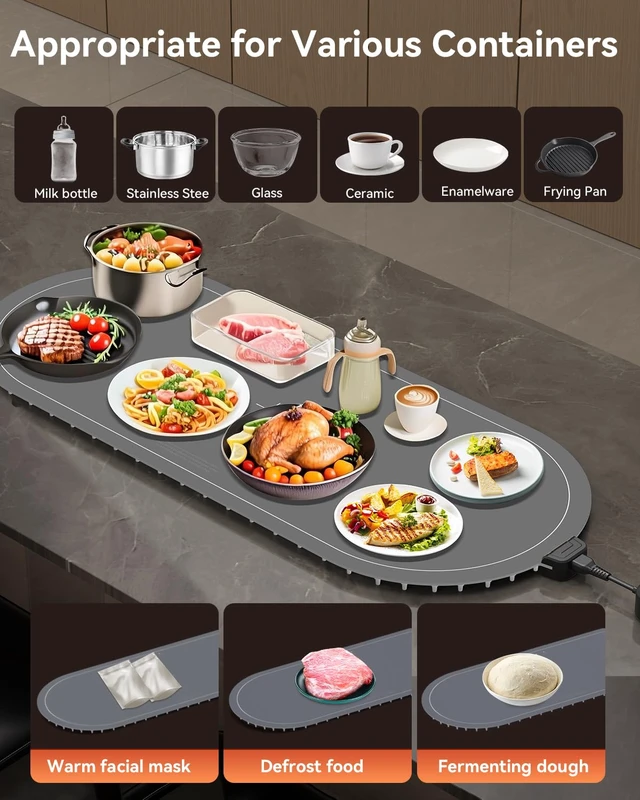 Alt view image 4 of 7 - Warming Mat for Food Extra Large, 36"x15" Food Warming Mat with Heat Insulation Pad, Silicone Heating Mat for Food, Rollable & Portable, Food Warmers for Parties Buffet,Gatherings,Everyday Use