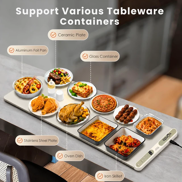 Alt view image 7 of 7 - Food Warming Mat, 13 Level Temperatures, 47x15 Inches, Child Lock, 465W