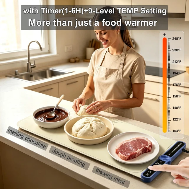Alt view image 4 of 7 - Small Warming Mat for Food 15"x16" - 9-Level Temp Control 120V