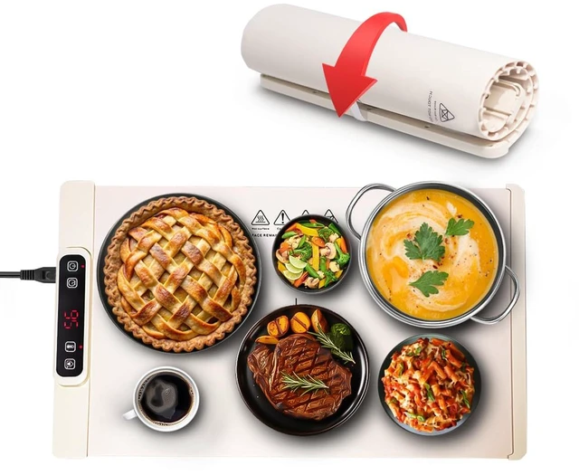 Main image of Electric Warming Tray - Rollable/Portable Warming Mat with Timer, Heating and Child Locks Control Feature - Electric Heating Pad for Party, Buffet, Picnic - Food Warmer Mat for Camping,Travel