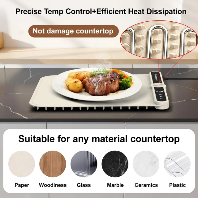 Alt view image 5 of 7 - Small Warming Mat for Food 15"x16" - 9-Level Temp Control 120V