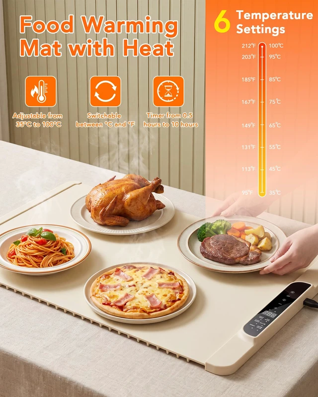 Alt view image 3 of 7 - Warming Mat for Food, 36"x15" Large Food Warmers for Parties Buffet