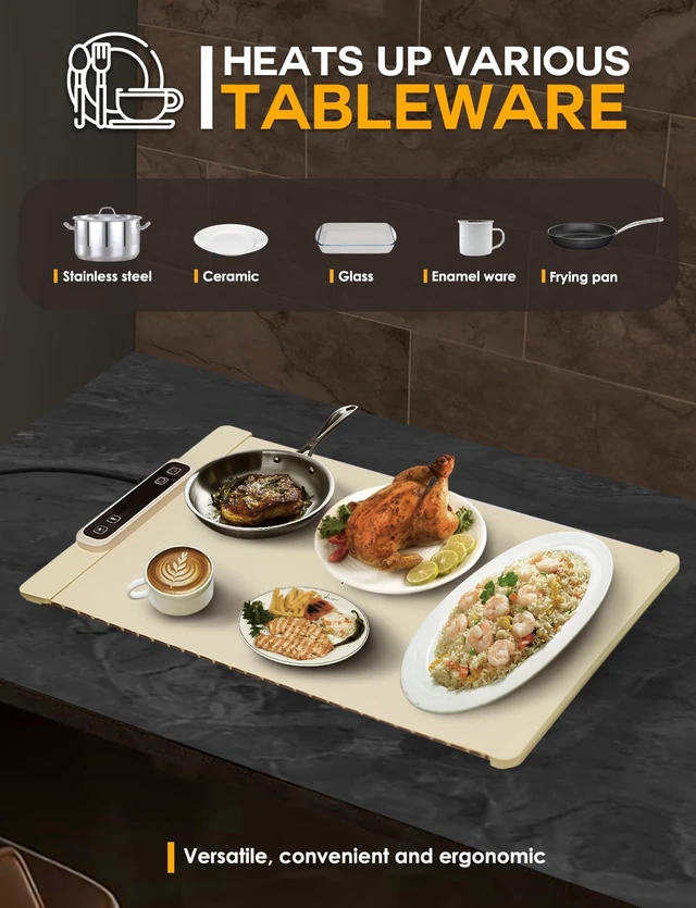 Alt view image 5 of 7 - Electric Warming Tray - Rollable/Portable Warming Mat with Timer, Heating and Child Locks Control Feature - Electric Heating Pad for Party, Buffet, Picnic - Food Warmer Mat for Camping,Travel