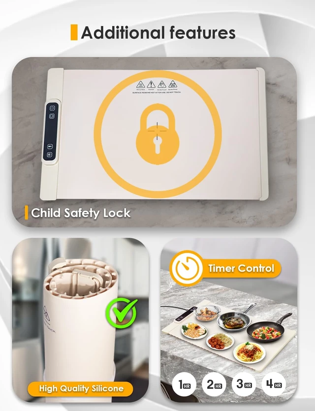Alt view image 6 of 7 - Electric Warming Tray - Rollable/Portable Warming Mat with Timer, Heating and Child Locks Control Feature - Electric Heating Pad for Party, Buffet, Picnic - Food Warmer Mat for Camping,Travel