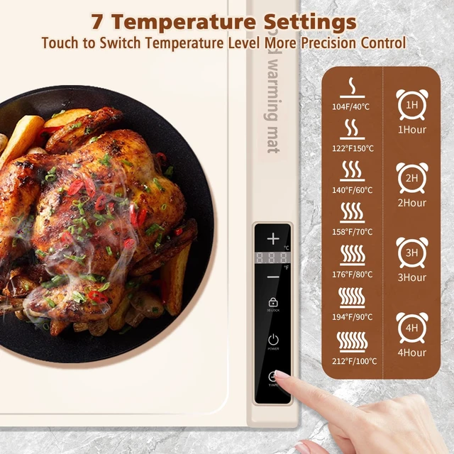 Alt view image 3 of 6 - Extra Large Food Warming Mat with Heat - Electric Silicone Food Warming Tray for Buffet, Rollable Food Warmer Mat for Countertop,Heating Mat with Timer and 7 Heat Levels, Rollable Portable Food Warmer