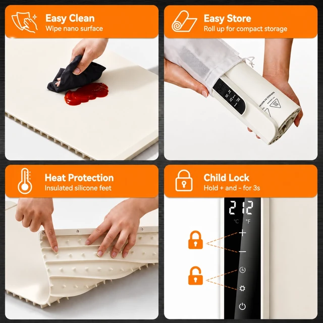 Alt view image 4 of 7 - Extra Large Food Warming Mat 36 x 15 Inch, 122-212°F, 10H Timer, Child Lock