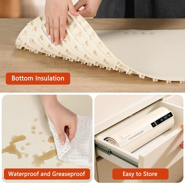 Alt view image 4 of 6 - Extra Large Food Warming Mat with Heat - Electric Silicone Food Warming Tray for Buffet, Rollable Food Warmer Mat for Countertop,Heating Mat with Timer and 7 Heat Levels, Rollable Portable Food Warmer