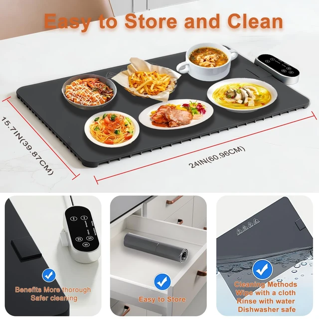 Alt view image 5 of 7 - Warming Mat for Food & Food Heating Mat, Dishwasher Safe