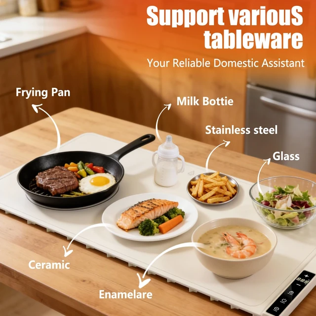 Alt view image 5 of 6 - Extra Large Food Warming Mat with Heat - Electric Silicone Food Warming Tray for Buffet, Rollable Food Warmer Mat for Countertop,Heating Mat with Timer and 7 Heat Levels, Rollable Portable Food Warmer