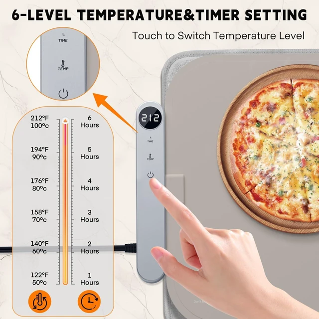 Alt view image 3 of 7 - Homelove Warming Mat for Food - Electric Warming Tray with 7-Level Temp Settings & 6 Hours Timer, Full Surface Graphene Heating, Waterproof Dishwasher-Friendly Food Warmer for Parties, Kitchen (Khaki)