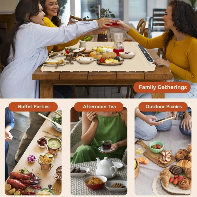 Alt view image 6 of 7 - Warming Mat for Food Warmer Pad: 24"X16" Adjustable Foldable Silicone Electric Warming Tray for Buffets Party - Fast Heating Portable Hot Plates for Countertop Kitchen Travel Home Ideas
