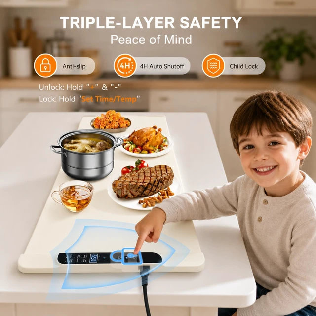 Alt view image 7 of 7 - Extra Large Food Warming Mat 36 x 15 Inch, 122-212°F, 10H Timer, Child Lock