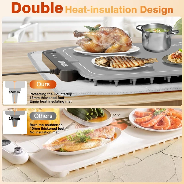 Alt view image 3 of 7 - Warming Mat for Food, (XXL 37x16) Electric Warming Trays, Upgrade Graphene Fast Full-Surface Heating Mat for Food with 6 Level Temp, 6 Hours Timer, Food Warmer Pad with Heat-Insulating Mat
