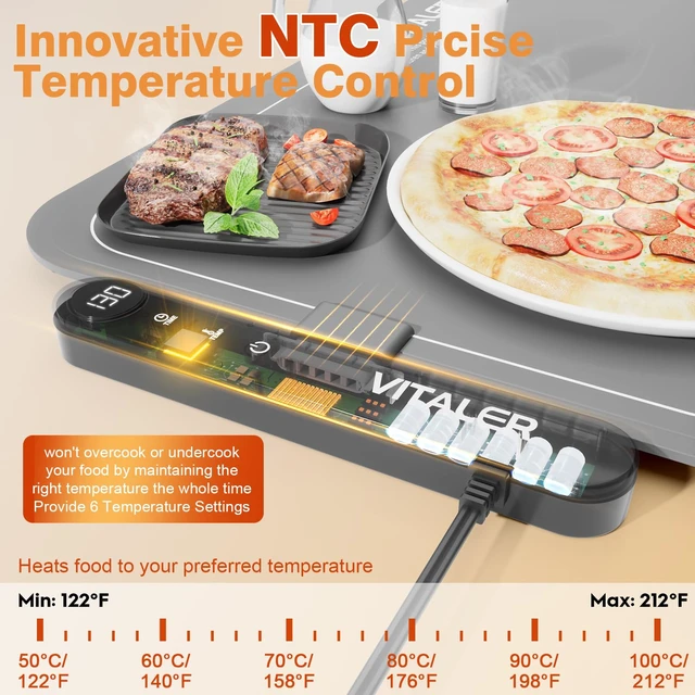 Alt view image 5 of 7 - Warming Mat for Food, (XXL 37x16) Electric Warming Trays, Upgrade Graphene Fast Full-Surface Heating Mat for Food with 6 Level Temp, 6 Hours Timer, Food Warmer Pad with Heat-Insulating Mat