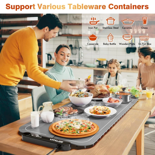 Alt view image 6 of 7 - Warming Mat for Food, (XXL 37x16) Electric Warming Trays, Upgrade Graphene Fast Full-Surface Heating Mat for Food with 6 Level Temp, 6 Hours Timer, Food Warmer Pad with Heat-Insulating Mat