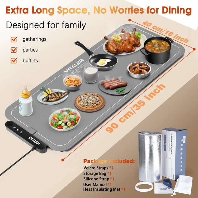 Alt view image 7 of 7 - Warming Mat for Food, (XXL 37x16) Electric Warming Trays, Upgrade Graphene Fast Full-Surface Heating Mat for Food with 6 Level Temp, 6 Hours Timer, Food Warmer Pad with Heat-Insulating Mat