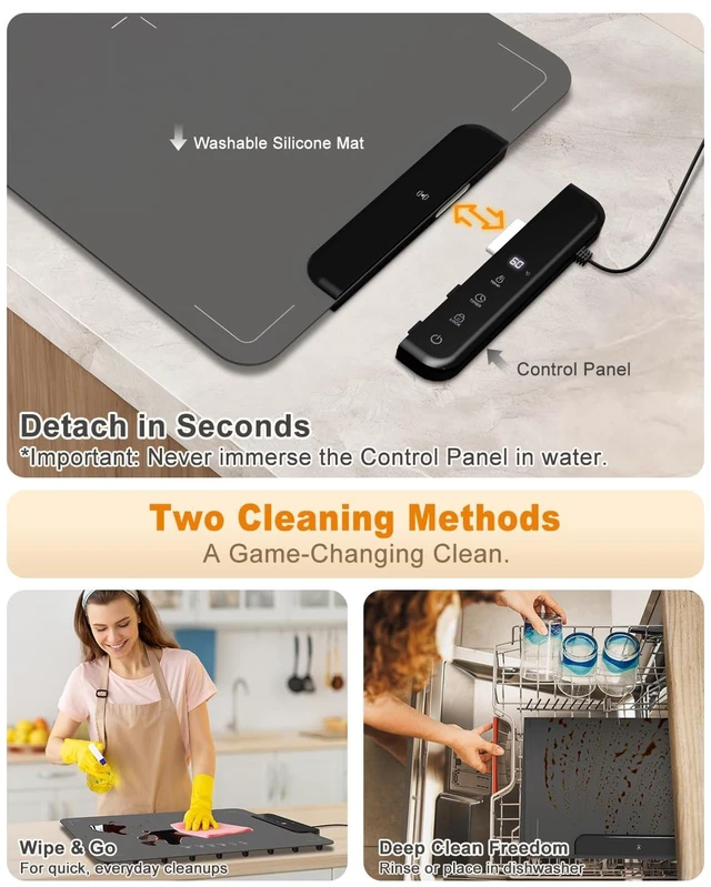 Alt view image 4 of 7 - Electric Warming Mat for Food, ZAPLIT 24''x16 Washable Silicone Warming Tray with 6 Temp Settings, 6 Timers, Child Lock, and Auto Standby Food Warmer for Buffet, Family Gathering, and Party (Grey)