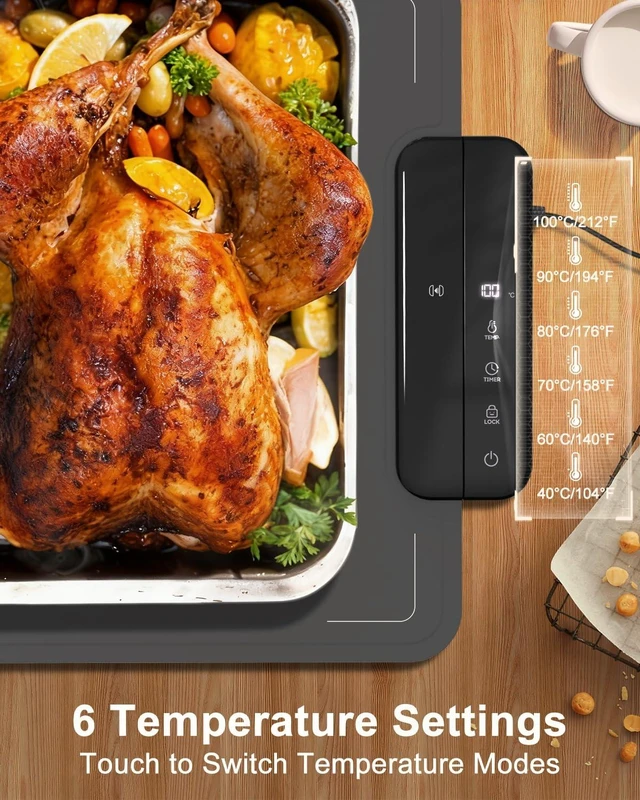 Alt view image 5 of 7 - Electric Warming Mat for Food, ZAPLIT 24''x16 Washable Silicone Warming Tray with 6 Temp Settings, 6 Timers, Child Lock, and Auto Standby Food Warmer for Buffet, Family Gathering, and Party (Grey)