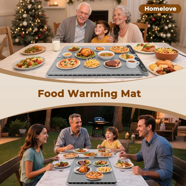 Alt view image 7 of 7 - Homelove Warming Mat for Food - 7 Temps, 8H Timer, for Buffets Party Grey