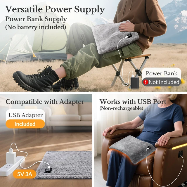 Alt view image 3 of 7 - USB Heating Pad for Travel with 3 Heat Settings & Auto-Off Non-Rechargeable